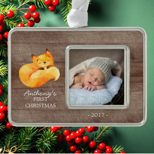 Woodland Fox Baby's 1e Kerstmis Foto Ornament