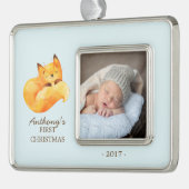 Woodland Fox Baby's 1e Kerstmis Foto Ornament (Links)