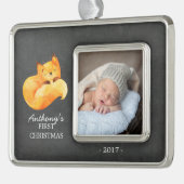 Woodland Fox Baby's 1e Kerstmis Foto Ornament (Links)