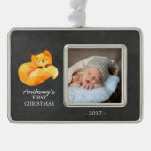 Woodland Fox Baby's 1e Kerstmis Foto Ornament (Voorkant)