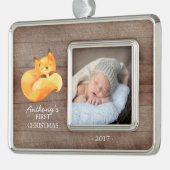 Woodland Fox Baby's 1e Kerstmis Foto Ornament (Links)