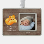 Woodland Fox Baby's 1e Kerstmis Foto Ornament (Voorkant)