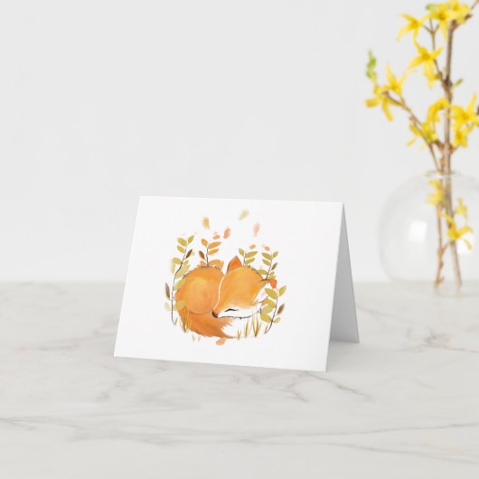 Woodland Fox Blank Folded Wenskaart Kaart (Gele Bloem)