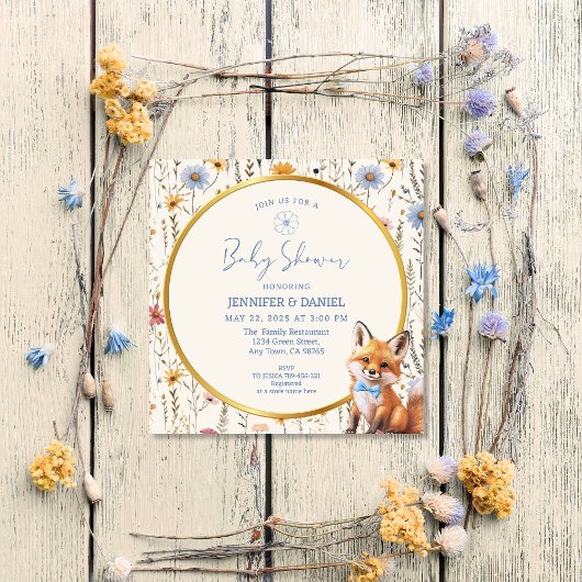 Woodland Fox Bloemen Baby Meisje Douche Kaart