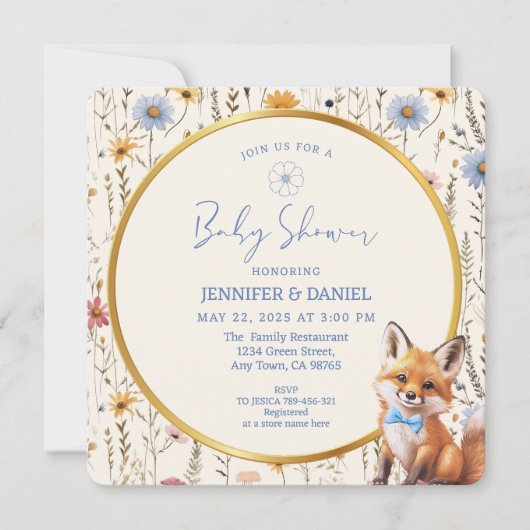 Woodland Fox Bloemen Baby Meisje Douche Kaart (Voorkant)