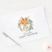 Woodland Fox Blue Baby shower Vierkante Sticker (Envelop)