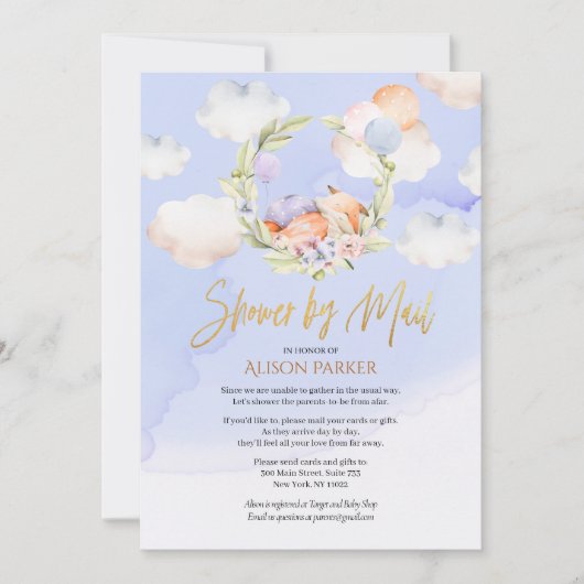 Woodland Fox Blue Sky Cloud | Baby shower per post Kaart (Voorkant)