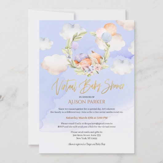 Woodland Fox Blue Sky Dream | Virtueel Baby shower Kaart (Voorkant)