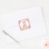 Woodland Fox Boho Pink Floral Baby shower Vierkante Sticker (Envelop)