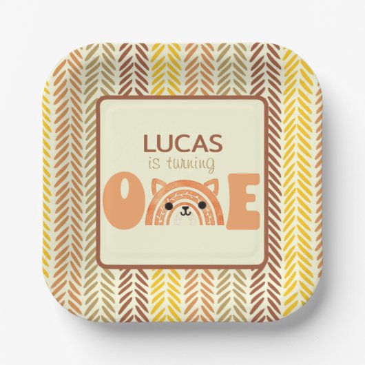 Woodland Fox Boho Rainbow First Birthday Papieren Bordje (Voorkant)