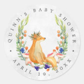 Woodland Fox | Bosbouw Baby shower Favor Ronde Sticker (Voorkant)