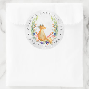 Woodland Fox   Bosbouw Baby shower Favor Ronde Sticker