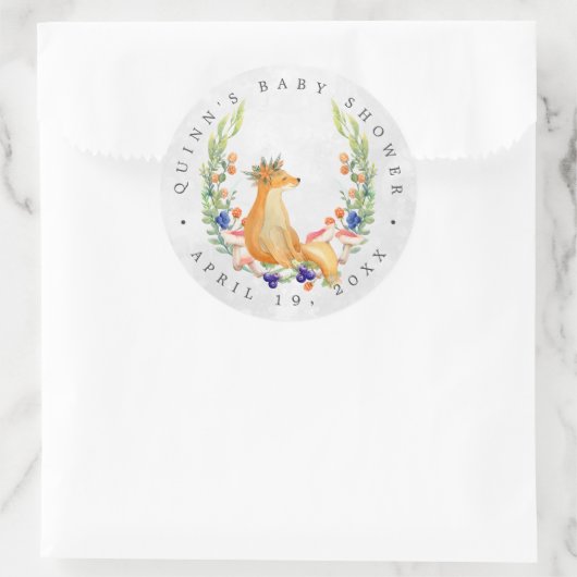 Woodland Fox | Bosbouw Baby shower Favor Ronde Sticker (Tas)