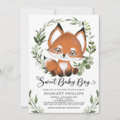 Woodland Fox Botanical Greenery Boy Baby shower Kaart (Voorkant)