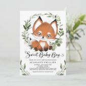 Woodland Fox Botanical Greenery Boy Baby shower Kaart (Staand voorkant)