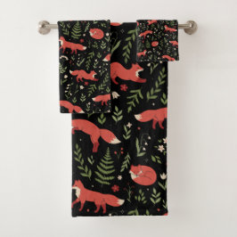 Woodland Fox Botanical Pattern Bad Handdoek