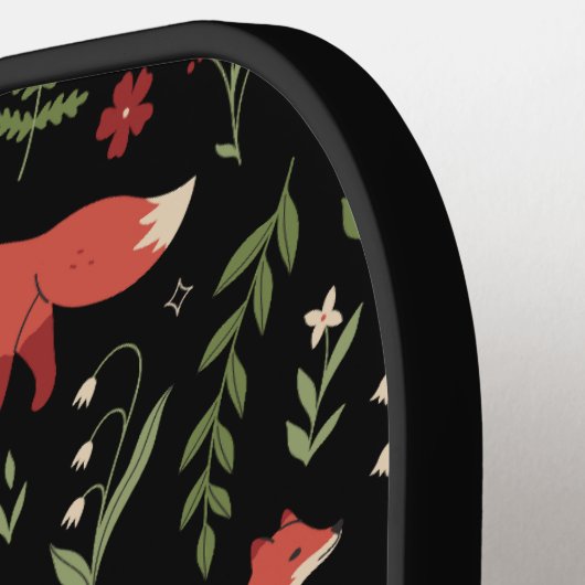 Woodland Fox Botanical Pattern Custom Name Pickleball Paddle (Links Detail)