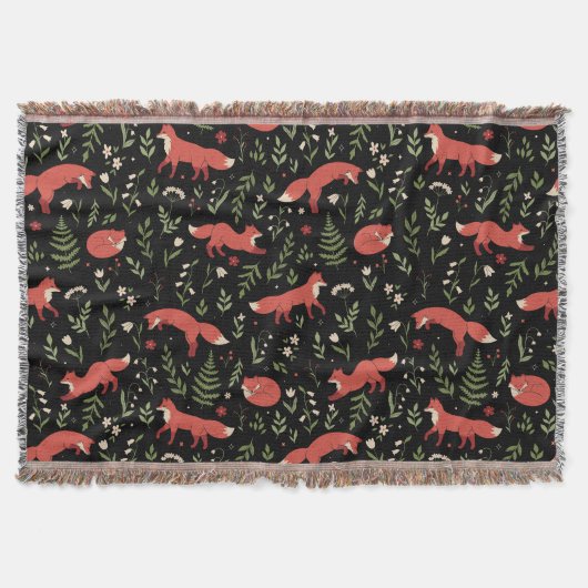 Woodland Fox Botanical Pattern Deken (Voorkant)