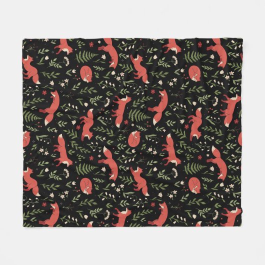 Woodland Fox Botanical Pattern Fleece Deken (Voorkant (Horizontaal))