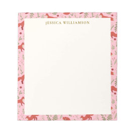 Woodland Fox Botanical Pattern Personalized Name Notitieblok