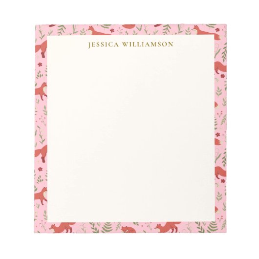 Woodland Fox Botanical Pattern Personalized Name Notitieblok (Voorkant)