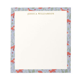 Woodland Fox Botanical Pattern Personalized Name Notitieblok
