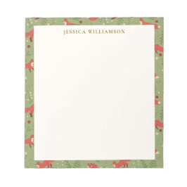 Woodland Fox Botanical Pattern Personalized Name Notitieblok