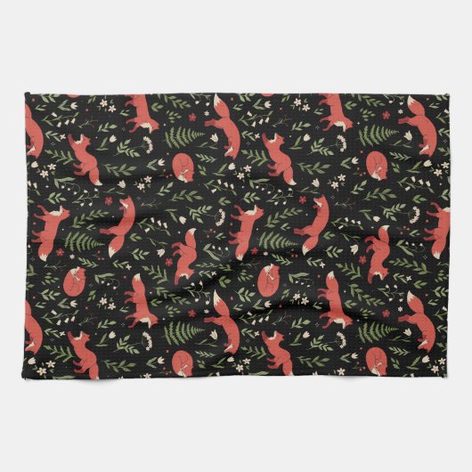 Woodland Fox Botanical Pattern Theedoek (Horizontaal)