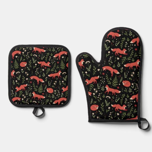 Woodland Fox Botanisch  Ovenwant & Pannenlap Set (Voorkant)