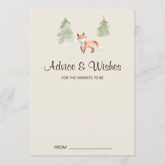 Woodland Fox Boy Baby shower Advice Kaart (Voorkant)