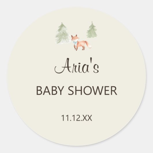 Woodland Fox Boy Baby shower Envelope Seal Ronde Sticker (Voorkant)
