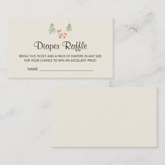 Woodland Fox Boy Baby shower Luier Raffle Informatiekaartje (Voorkant / Achterkant)