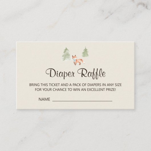 Woodland Fox Boy Baby shower Luier Raffle Informatiekaartje (Voorkant)