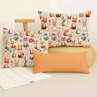 Woodland Fox Bunny Watercolor Boho Throw Pillow Kussen