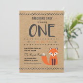 Woodland Fox Chevron Boy First Birthday uitnodigin Kaart (Staand voorkant)