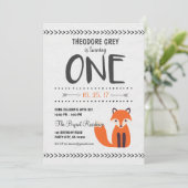 Woodland Fox Chevron Boy First Birthday uitnodigin Kaart (Staand voorkant)