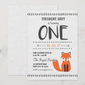 Woodland Fox Chevron Boy First Birthday uitnodigin Kaart (Voorkant / Achterkant)