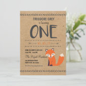Woodland Fox Chevron Boy First Birthday uitnodigin Kaart (Staand voorkant)