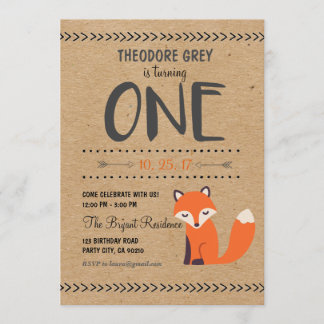 Woodland Fox Chevron Boy First Birthday uitnodigin Kaart