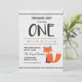 Woodland Fox Chevron Boy First Birthday uitnodigin Kaart (Staand voorkant)