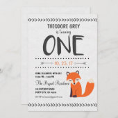 Woodland Fox Chevron Boy First Birthday uitnodigin Kaart (Voorkant / Achterkant)
