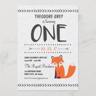 Woodland Fox Chevron Boy First Birthday uitnodigin Kaart