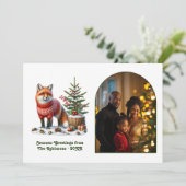 Woodland Fox Cozy Forest Christmas Magic Photo Feestdagenkaart (Staand voorkant)