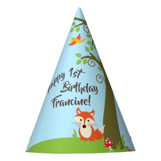Woodland Fox Cute Kids Birthday Party Feesthoedjes (Voorkant)