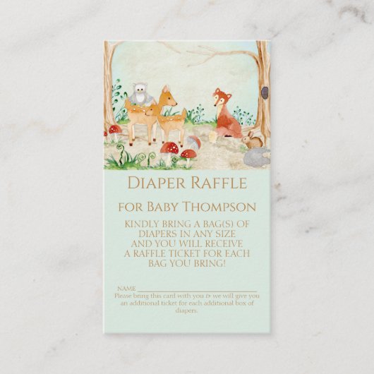 Woodland Fox Deer Diaper Raffle Gender Neutral Visitekaartje (Voorkant)