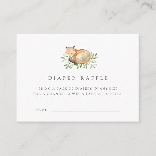 Woodland Fox Diaper Raffle Ticket Kaarten (Voorkant)