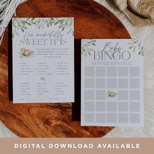 Woodland Fox dubbelzijdig Baby shower spel Kaart