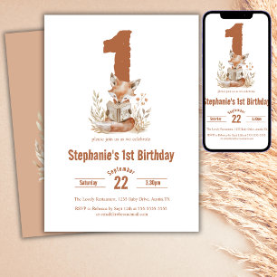 Woodland Fox Een boek lezen 1e verjaardagsfeestje Kaart