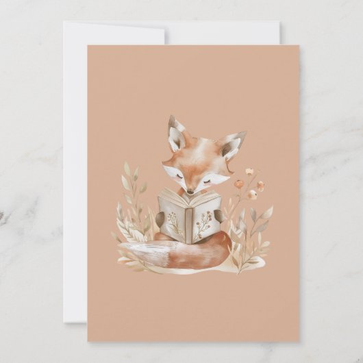 Woodland Fox Een boek lezen 1e verjaardagsfeestje Kaart (Achterkant)