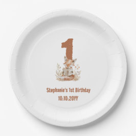 Woodland Fox Een boek lezen 1e verjaardagsfeestje Papieren Bordje